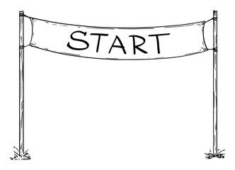 Obraz premium Hand drawn vector of race start line sign or circuit starting line banner. Business or career concept.