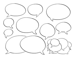 Hand drawn vector of set of empty comic speech, dialogue or text bubbles or balloons. Communication concept.