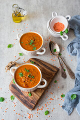 Homemade red lentil dahl soup