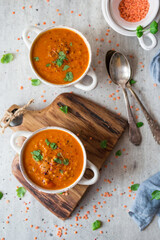 Homemade red lentil dahl soup