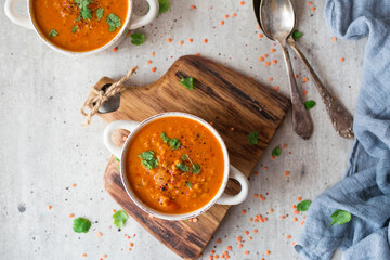 Homemade red lentil dahl soup