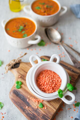 Homemade red lentil dahl soup