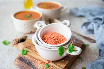Homemade red lentil dahl soup