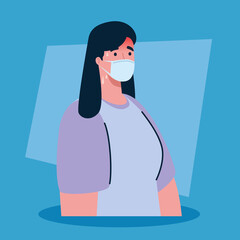 Obraz premium woman wearing medical mask with high fever symptom of coronavirus covid 19 vector illustration design