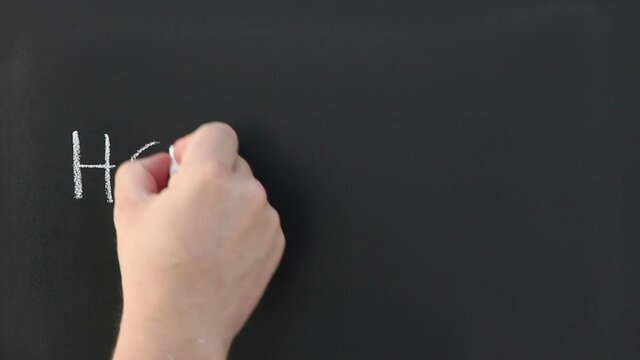 Writing the words 'Homework' on a Chalkboard - The person is using chalk to write with their hand this text. Stock Video Clip Footage