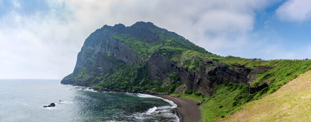 panoramic view of the volcano of Songsan Ilchulbong on jeju island.