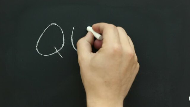 Writing the words 'Quiz' on a Chalkboard - The person is using chalk to write with their hand this text. Stock Video Clip Footage