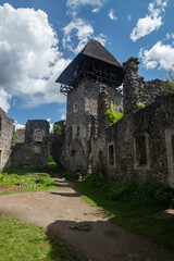 Inner yard of Ukrainian old Nevytsky Castle on Zakarpattia travel, Ukraine may 2014 