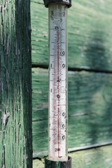 Old street thermometer. Steampunk. Russia.