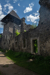 Inner yard of Ukrainian old Nevytsky Castle on Zakarpattia travel, Ukraine may 2014 