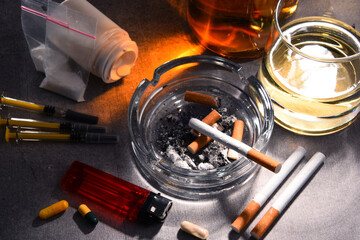 Addictive substances, including alcohol, cigarettes and drugs