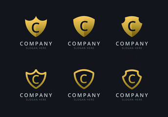 Shield logo template with golden style color for the company
