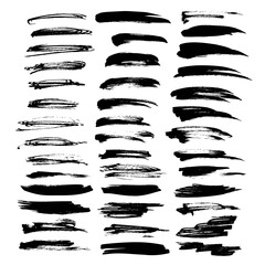 Big set of vector brush strokes texture thick black paint isolated on a white background