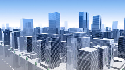 Fototapeta na wymiar City Building Simple Modern Skyscraper business street 3D illustration background