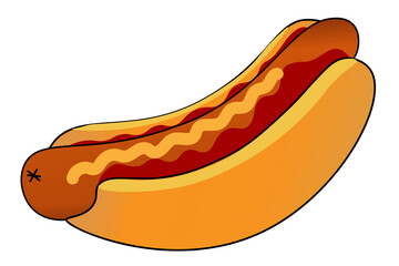 Hot Dog with ketchup and mustard. Template for background, banner, card, poster. Vector EPS10 illustration.