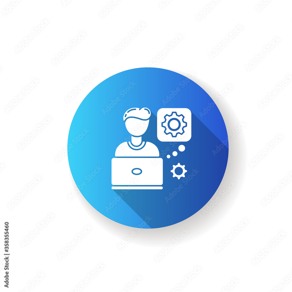 Poster computer engineer blue flat design long shadow glyph icon. professional program developer. hardware 