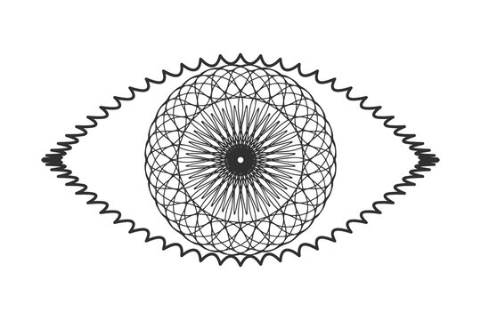 Doodle eye with mandala isolated on white. Hand drawing line art. Sketch vector stock illustration. EPS 10