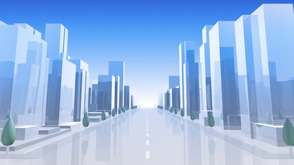 Fototapeta na wymiar City Building Simple Modern Skyscraper business street 3D illustration background