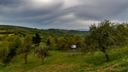 Beautiful landscape of the green mountain hills  of Romania