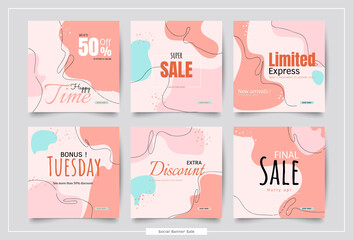 Social media sale collection posts. Promotional square banner colorful template  design. Vector  modern abstract for business website creative . 