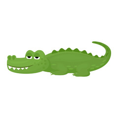 Crocodile vector cartoon crocodilian character of green alligator playing in kids playroom illustration animalistic childish funny predator isolated on white background.
