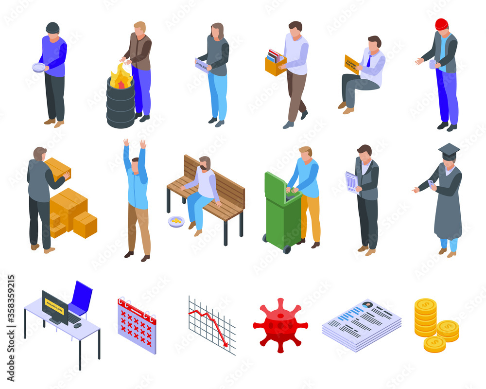 Poster jobless icons set. isometric set of jobless vector icons for web design isolated on white background
