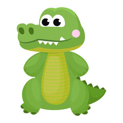 Crocodile vector cartoon crocodilian character of green alligator playing in kids playroom illustration animalistic childish funny predator isolated on white background.