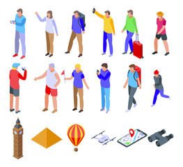 Fototapeta premium Sightseeing icons set. Isometric set of sightseeing vector icons for web design isolated on white background