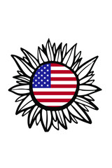 Patriotic sunflower illustration for t-shirt wall art, print.