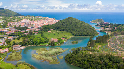 aerial view of lea estuary in basque country, Spain