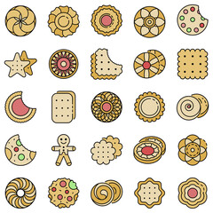 Biscuit icon set. Outline set of biscuit vector icons thin line color flat isolated on white