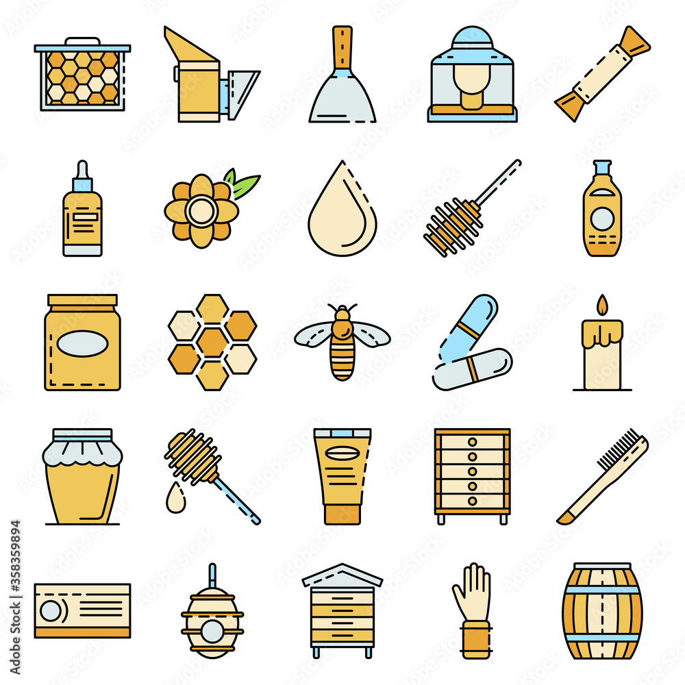Aufkleber apiculture icon set. outline set of apiculture vector icons thin line color flat isolated on white