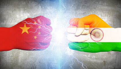 India vs China. Men fists. 3D rendering © rolffimages