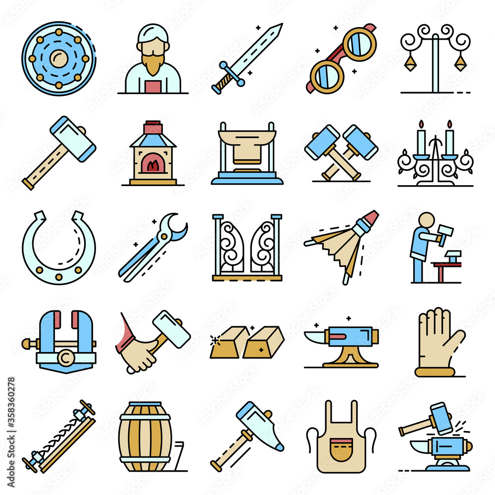 Aufkleber anvil icon set. outline set of anvil vector icons thin line color flat isolated on white