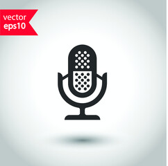 Mic vector icon. Microphone vector icon. Mic sign. Karaoke microphone icon. Broadcast mic sign. EPS 10 flat symbol pictogram.