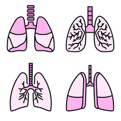 Lung icon set. Outline set of lung vector icons thin line color flat isolated on white