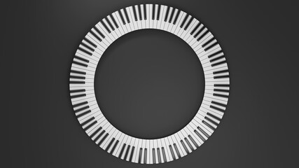 Round grand piano keyboard. Abstract design for music banners or posters. 3D rendering image. © Vitaly