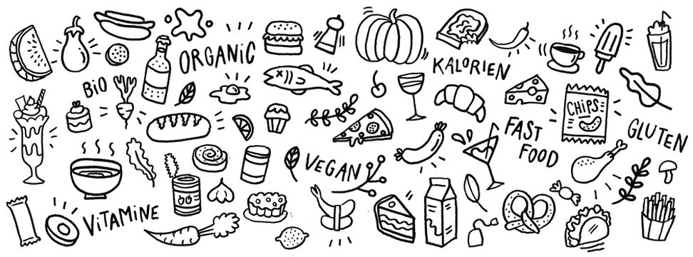 Cute hand drawn food icons.
