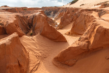 
maze of cliffs on the beach of Canoa Quebrada, Ceara, Brazil