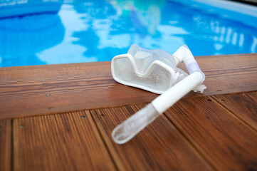 Snorkeling equipment in the pool.
