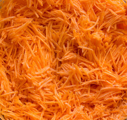 Shredded fresh carrots Top view..Grated carrot for backgrounds or textures