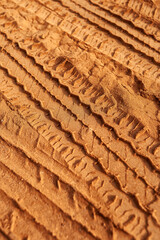 Textured tire tracks on dirt.
