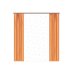Illustration. Interior design elements, brown curtain for window decoration. Isolated on a white background