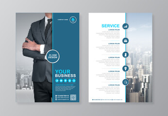 Corporate business cover and back page a4 flyer design template for print - obrazy, fototapety, plakaty