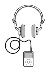 headphones with player sketch outline vector illustration