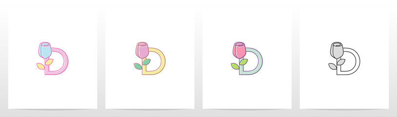 Rose On Letter Logo Design D