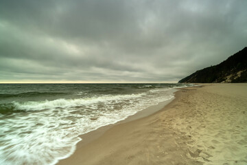 Natural landscape from the sea on a cloudy windy day.