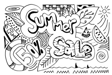Set of Summer Sale Doodle Collection for banner design template.