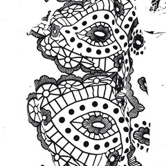Black and white abstract lace vector. Floral, dots, romantic, distressed, distorted, grunge monochrome pattern.