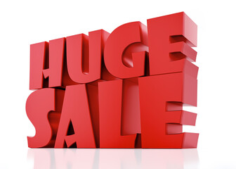 3D Red - Huge Sale on white background with reflection